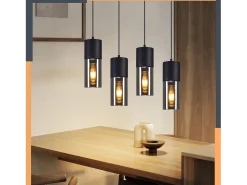 NETTLIFE Lámpara Suspendida-Lámpara colgante para mesa de comedor, E27, 4 llamas, LED ajustable, pantalla de cristal moderna Negro