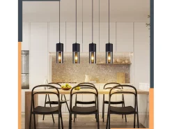 NETTLIFE Lámpara Suspendida-Lámpara colgante para mesa de comedor, E27, 4 llamas, LED ajustable, pantalla de cristal moderna Negro