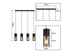 NETTLIFE Lámpara Suspendida-Lámpara colgante para mesa de comedor, E27, 4 llamas, LED ajustable, pantalla de cristal moderna Negro