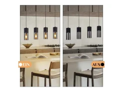NETTLIFE Lámpara Suspendida-Lámpara colgante para mesa de comedor, E27, 4 llamas, LED ajustable, pantalla de cristal moderna Negro