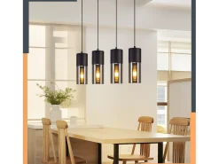 NETTLIFE Lámpara Suspendida-Lámpara colgante para mesa de comedor, E27, 4 llamas, LED ajustable, pantalla de cristal moderna Negro