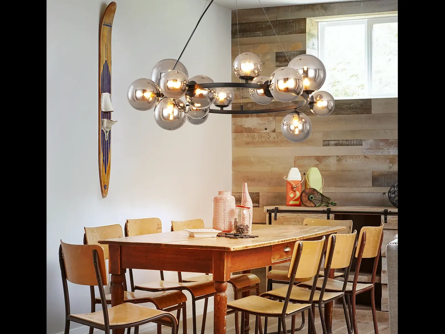 NETTLIFE Lámpara Suspendida-Lámpara colgante para mesa de comedor - lámpara colgante para salón, lámpara colgante de 14 bombillas G9. Gris antracita