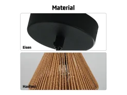 NETTLIFE Lámpara colgante de mesa de comedor vintage 1 bombilla diseño de cuerda de cáñamo linterna E27 lámpara de comedor Negro Hot