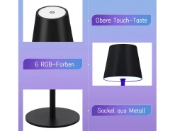 NETTLIFE Lámpara de cabecera con batería inalámbrica，2 piezas - LED RGB 2600 mhA Lámpara de mesa para exteriores Lámpara de batería USB TIPO C negra Negro Outlet