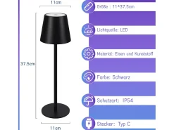 NETTLIFE Lámpara de cabecera con batería inalámbrica，2 piezas - LED RGB 2600 mhA Lámpara de mesa para exteriores Lámpara de batería USB TIPO C negra Negro Outlet