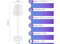 Hot NETTLIFE Lámpara de cabecera con batería inalámbrica - LED RGB 2600 mhA Lámpara de mesa para exteriores Lámpara de batería USB TIPO C Blanca Blanco