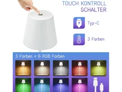 Hot NETTLIFE Lámpara de cabecera con batería inalámbrica - LED RGB 2600 mhA Lámpara de mesa para exteriores Lámpara de batería USB TIPO C Blanca Blanco
