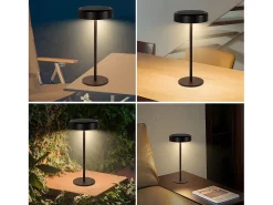 NETTLIFE Lámpara De Mesa-Lámpara de mesa con batería solar lámpara de noche LED inalámbrica recargable de 3600 mhA táctil regulable lámpara negra con batería USB Negro