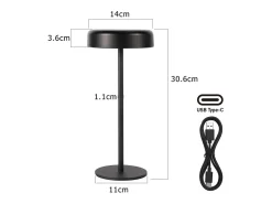NETTLIFE Lámpara De Mesa-Lámpara de mesa con batería solar lámpara de noche LED inalámbrica recargable de 3600 mhA táctil regulable lámpara negra con batería USB Negro