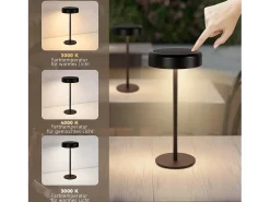 NETTLIFE Lámpara De Mesa-Lámpara de mesa con batería solar lámpara de noche LED inalámbrica recargable de 3600 mhA táctil regulable lámpara negra con batería USB Negro