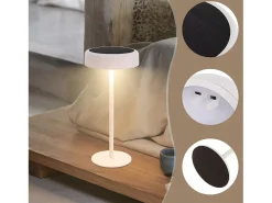 NETTLIFE Lámpara De Mesa-Lámpara de mesa con batería solar, lámpara de noche inalámbrica LED 3600mhA, recargable táctil, regulable, blanca con batería USB Blanco
