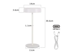 NETTLIFE Lámpara De Mesa-Lámpara de mesa con batería solar, lámpara de noche inalámbrica LED 3600mhA, recargable táctil, regulable, blanca con batería USB Blanco