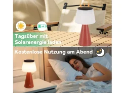 NETTLIFE Lámpara de mesa con batería solar, lámpara de noche LED inalámbrica, 3600 mhA, recargable, táctil, regulable, lámpara roja con batería USB Rojo New