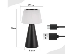 NETTLIFE Lámpara De Mesa-Lámpara de mesa con batería, lámpara de noche LED inalámbrica de 3600 mhA, lámpara táctil regulable con batería negra recargable por USB Negro