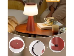 NETTLIFE Lámpara de mesa con batería, lámpara de noche LED inalámbrica de 3600 mhA, lámpara táctil regulable con batería roja recargable por USB Rojo Clearance