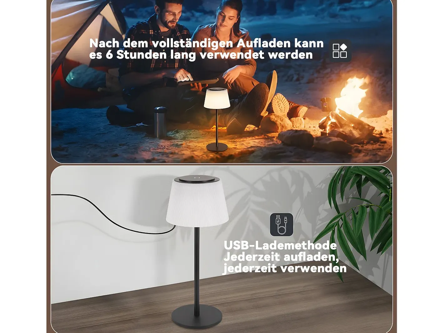 NETTLIFE Lámpara de mesa inalámbrica, lámpara de noche, batería - Lámpara de mesa LED táctil, lámpara regulable con USB recargable, negra, 3600 mhA Negro Online