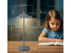 NETTLIFE Lámpara De Mesa-Lámpara de mesa inalámbrica, lámpara de noche LED con batería de 1800 mhA, recargable, táctil, regulable, moderna, IP44 con USB Gris