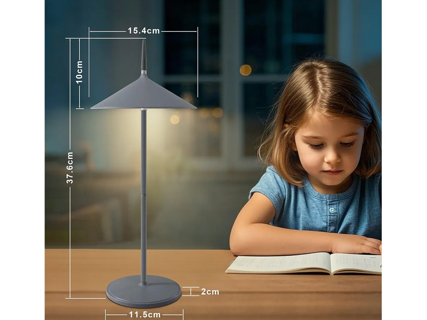 NETTLIFE Lámpara De Mesa-Lámpara de mesa inalámbrica, lámpara de noche LED con batería de 1800 mhA, recargable, táctil, regulable, moderna, IP44 con USB Gris