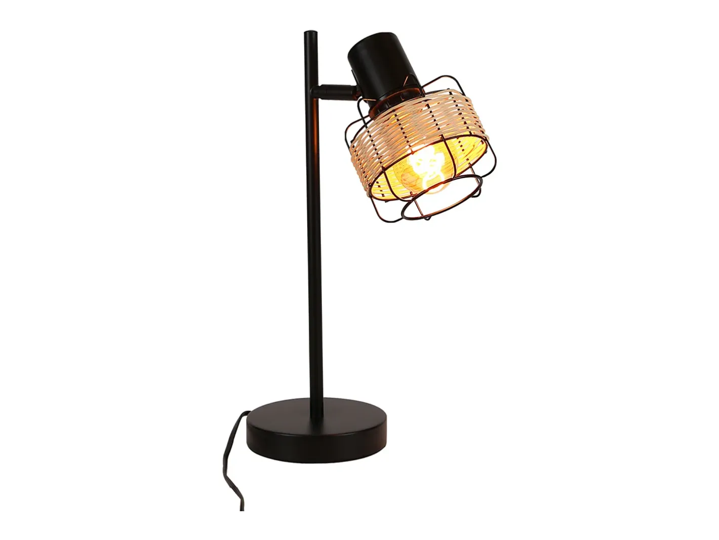 Sale NETTLIFE lámpara de mesa, lámpara de cabecera vintage, lámpara retro para salón, , en rattan y metal, E27. Negro