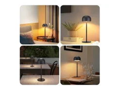 NETTLIFE Lámpara de mesa LED inalámbrica (paquete de 2): lámpara de mesa táctil regulable con 3 temperaturas de color y USB Negro Hot