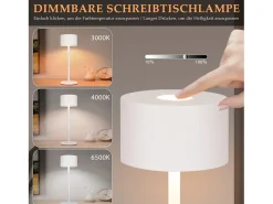 NETTLIFE Lámpara De Mesa-Lámpara de mesa LED inalámbrica (paquete de 2): lámpara de mesa regulable al tacto con 3 temperaturas de color, altura ajustable, USB Blanco