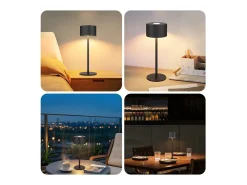 NETTLIFE Lámpara De Mesa-Lámpara de mesa LED inalámbrica (paquete de 2): lámpara de mesa regulable al tacto con 3 temperaturas de color, altura ajustable, USB Negro