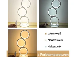 NETTLIFE Lámpara De Mesa-Lámpara de mesa LED regulable, lámpara de cabecero, diseño moderno táctil, anillo de aluminio metálico, estudio. Blanco
