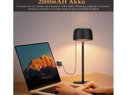 NETTLIFE Lámpara de mesa LED inalámbrica, lámpara de noche continua con batería Negro Online