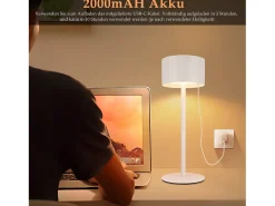 NETTLIFE Lámpara De Mesa-Lámpara de mesa LED inalámbrica: lámpara de mesa regulable táctil con 3 temperaturas de color, altura ajustable, USB Blanco