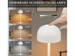 NETTLIFE Lámpara de mesa LED inalámbrica: lámpara de mesa regulable táctil con 3 temperaturas de color USB Blanco Discount