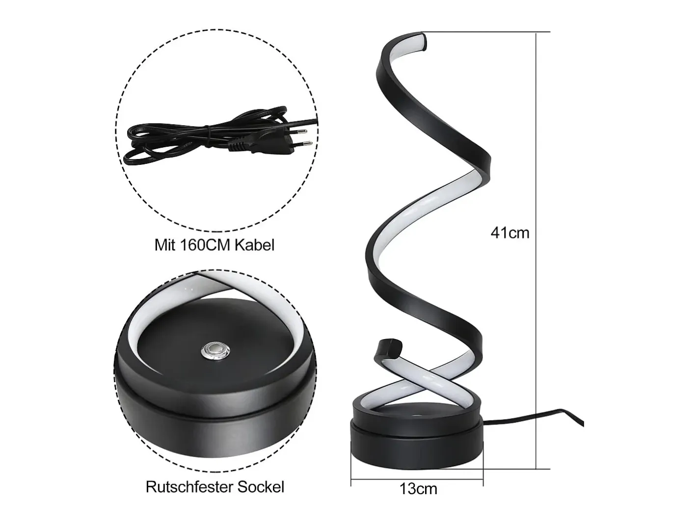 Best NETTLIFE lámpara de mesa LED regulable táctil para mesilla de noche, moderna de 12W con un diseño de 1,6 metros. Negro