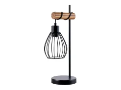 NETTLIFE Lámpara De Mesa-Lámpara de mesa salón vintage madera: lámpara de noche negra 1 luz diseño industrial metal casquillo e27 sin bombilla Negro