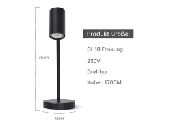 NETTLIFE lámpara de mesilla, lámpara de mesa negra, salón giratoria 350° GU10, metal, oficina. Negro Online