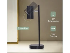 NETTLIFE lámpara de mesilla, lámpara de mesa negra, salón giratoria 350° GU10, metal, oficina. Negro Online