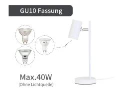 NETTLIFE lámpara de mesilla de noche, lámpara de mesa blanca giratoria 350° GU10, de metal, para oficina. Blanco Hot