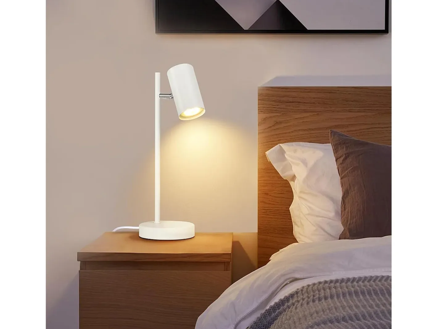 NETTLIFE lámpara de mesilla de noche, lámpara de mesa blanca giratoria 350° GU10, de metal, para oficina. Blanco Hot