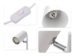 NETTLIFE lámpara de mesilla de noche, lámpara de mesa blanca giratoria 350° GU10, de metal, para oficina. Blanco Hot