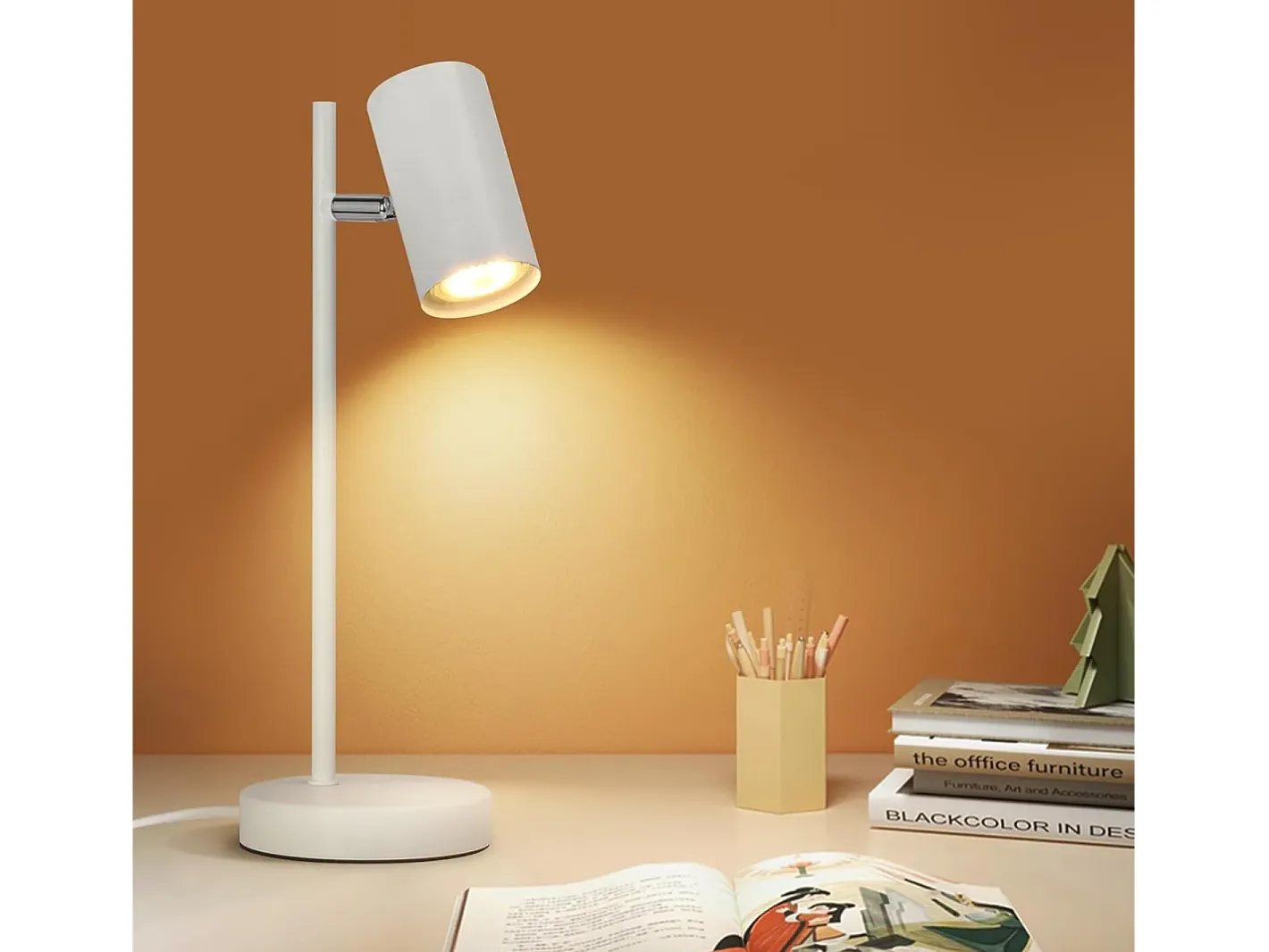 NETTLIFE lámpara de mesilla de noche, lámpara de mesa blanca giratoria 350° GU10, de metal, para oficina. Blanco Hot