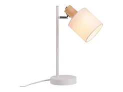 NETTLIFE Lámpara De Mesa-Lámpara de noche vintage de madera 35,5cm E14 blanca Pantalla de tela con interruptor Ajustable sin bombilla Blanco