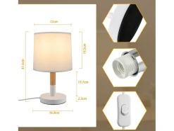 NETTLIFE Lámpara de Noche Juego de 2 Lámparas de Mesa Sala de Estar - Lámpara de Noche con Casquillo E27 de Madera Dormitorio Blanco