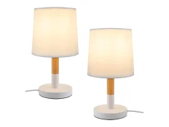 NETTLIFE Lámpara de Noche Juego de 2 Lámparas de Mesa Sala de Estar - Lámpara de Noche con Casquillo E27 de Madera Dormitorio Blanco
