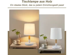 NETTLIFE Lámpara de Noche Juego de 2 Lámparas de Mesa Sala de Estar - Lámpara de Noche con Casquillo E27 de Madera Dormitorio Blanco
