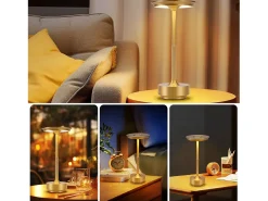 New NETTLIFE Lámpara de noche, lámpara de mesa inalámbrica, batería - Lámpara de mesa LED táctil regulable con batería recargable por USB Dorado