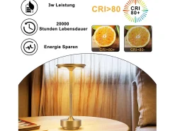 New NETTLIFE Lámpara de noche, lámpara de mesa inalámbrica, batería - Lámpara de mesa LED táctil regulable con batería recargable por USB Dorado