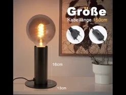 NETTLIFE lámpara de noche / lámpara de mesa vintage, E27, , máximo 40W, de estilo retro industrial. Negro Hot