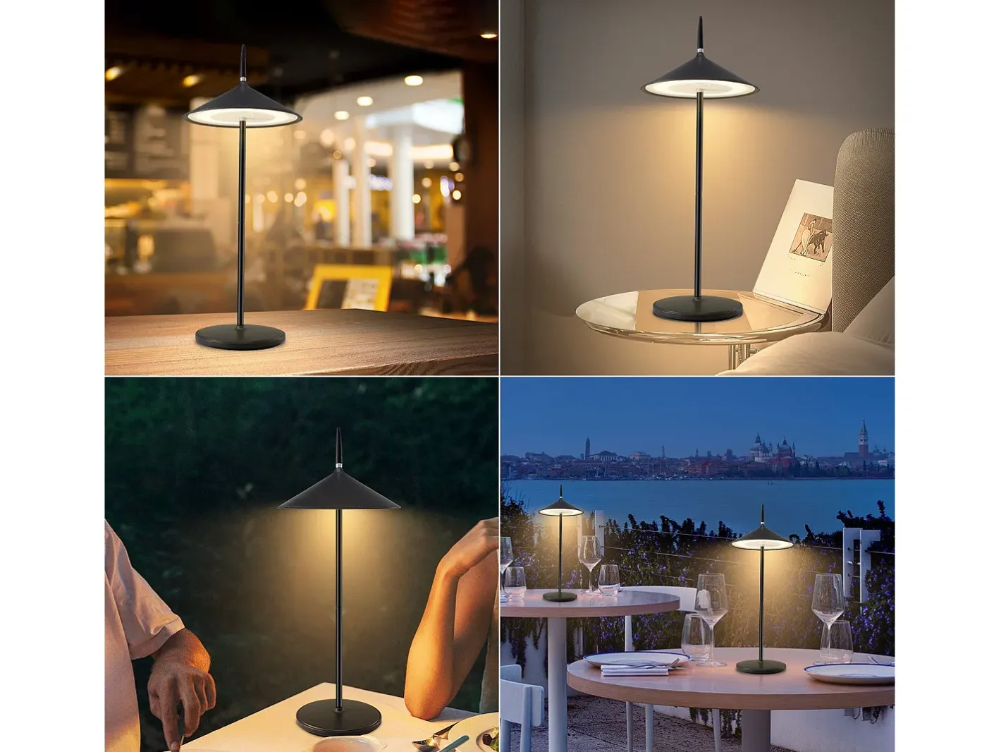 NETTLIFE Lámpara De Mesa-Lámpara de noche inalámbrica, paquete de 2 LED táctil negra regulable 1800 mhA, recargable con USB, LED integrado permanentemente, IP44 Negro