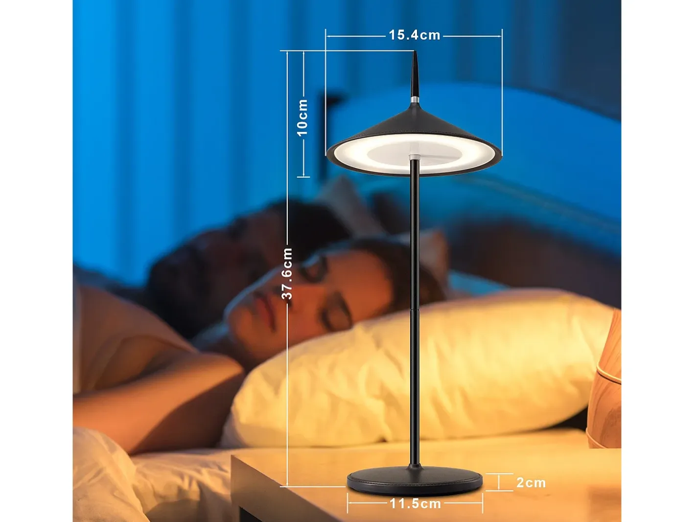 NETTLIFE Lámpara De Mesa-Lámpara de noche inalámbrica, paquete de 2 LED táctil negra regulable 1800 mhA, recargable con USB, LED integrado permanentemente, IP44 Negro