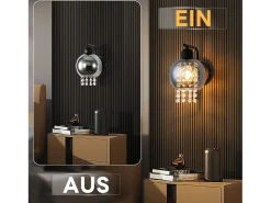 NETTLIFE Lámpara de pared de vidrio gris ahumado con bola de cristal E27 para dormitorio, lámpara de interior moderna para pasillo Negro