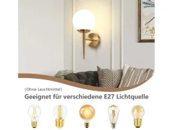 NETTLIFE Lámpara de pared vintage con bola de cristal E27, lámpara de pared para interiores, escalera para dormitorio Dorado Sale