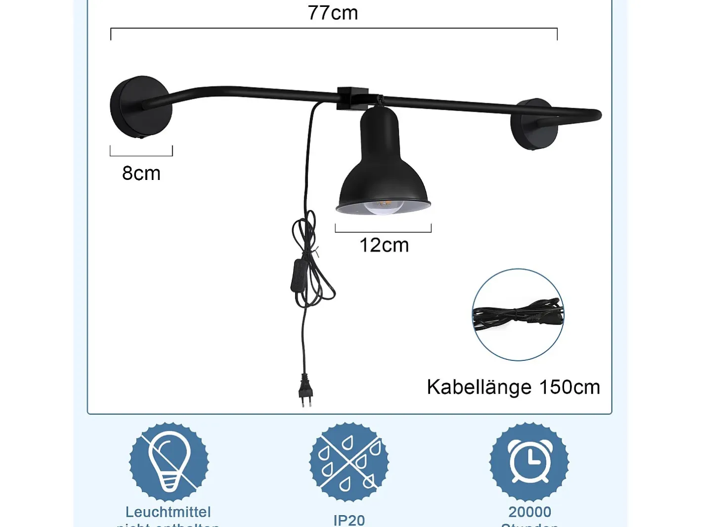 NETTLIFE , lámpara de pasillo vintage de metal con aplicación interna negra E27, lámpara de jaula de escalera de diseño indirecto giratoria. Negro Outlet